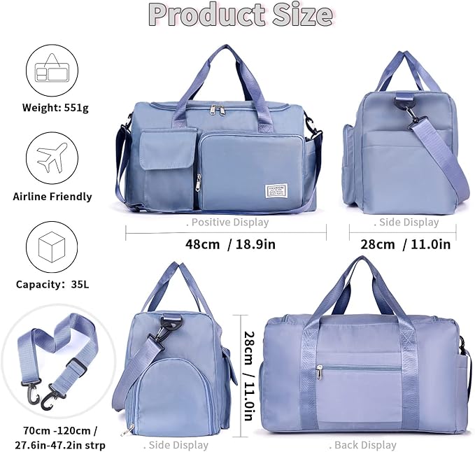 FIORETTO Women's Gym Duffle Bag with Shoes Compartment, 30L Capacity, Ideal for Travel, Gym, Sports, Duffel, Weekender