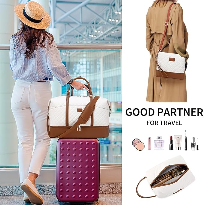 Weekender Bag, Large Travel Duffel Bag for Women, Carry on Overnight Bag with Shoe Compartment and Toiletry Bags