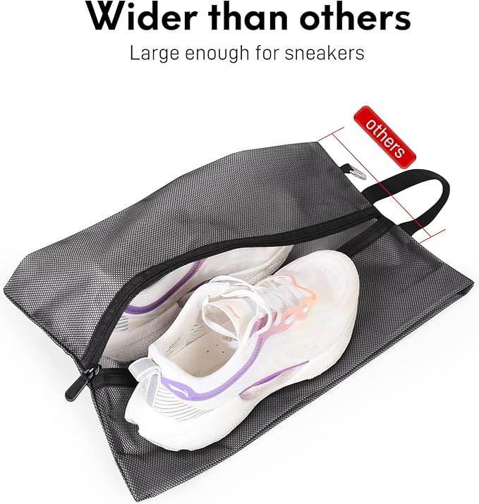 2 Pack Shoe Bags for Travel, Sneaker Bags, Waterproof Travel Shoe Bags with Zipper for Packing, Golf Shoe Dust Bags for Man and Women, Large, Black