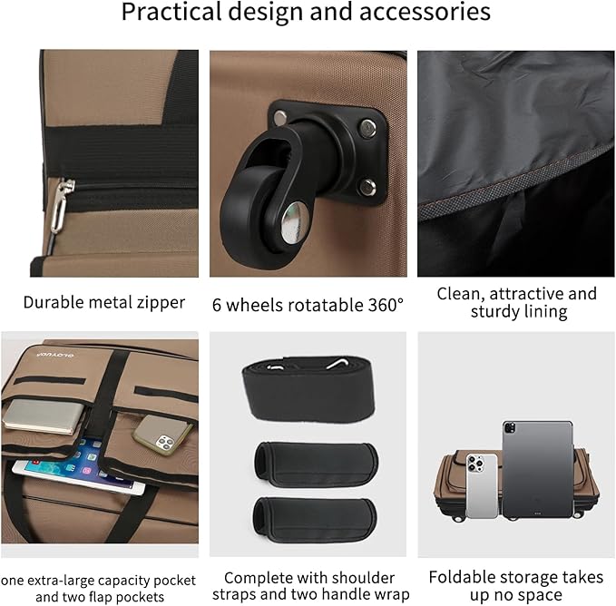 130L Expandable Luggage, 40 Inch Suitcase with Wheels, Collapsible Luggage with Wheels, Rolling Duffle Bag with wheels, Foldable Suitcasewith2Handle Wrap 2Fixing Straps 1Shoulder Strap (khaki)