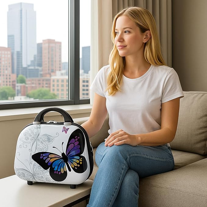 World Traveler Butterfly 13-Inch Polycarbonate Hardside Cosmetic Case Shoulder Tote