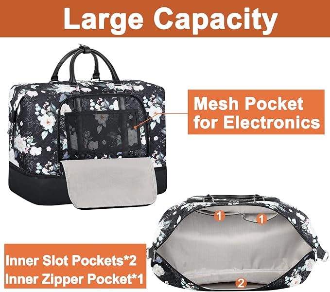 Travel Weekender Bag for Women, 21" Overnight Bag with Shoe Compartment 50L Large Travel Duffel Bag Carry On Tote for Weekend, Overnight, Business Trips, Water Resistant