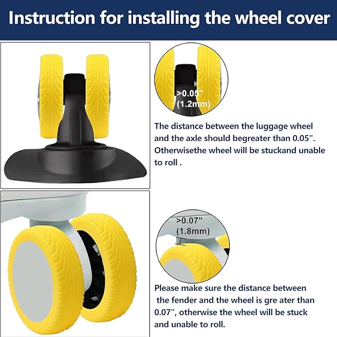8 Pcs Yellow Luggage Wheel Covers Premium Silicone Protectors 2.1-2.4 Inch Spinner Wheels Wear-Resistant Silent Rolling Durable Protection Fits Most Suitcases & Office Chair Casters