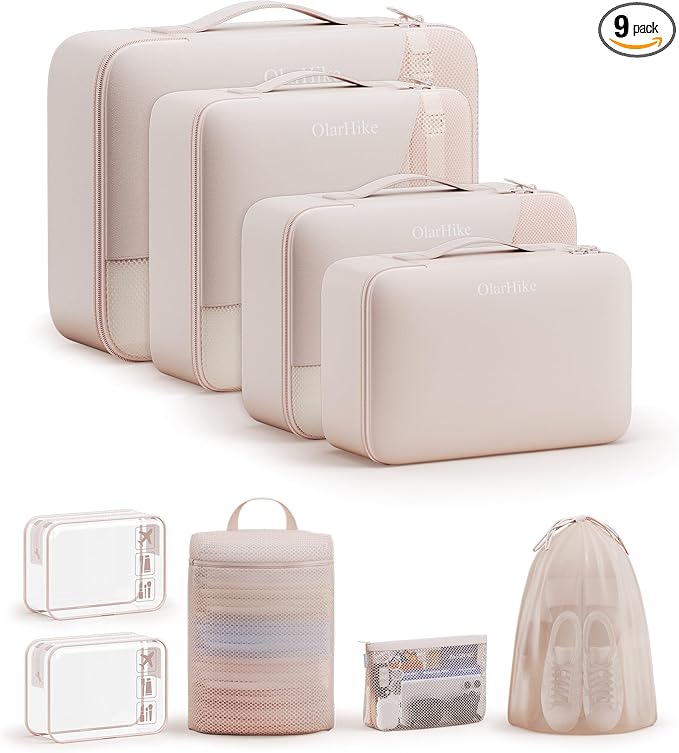 11 Set / 9 Set Packing Cubes for Travel,Gifts for Women Mom Kids,TSA Approved Bags for Makeup, Cosmetic, Toiletry, Organizers for Suitcase Carry On, Cruise Essentials Airplane Accessories, Beige