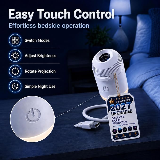 2027 Upgraded Hd Smart Dynamic 5d Holographic Night Light Projector, Plug and Play Hd Star Projector, 360° Adjustable Hd Galaxy and Ocean Projector for Bedroom Ceiling (12 Projection Films)