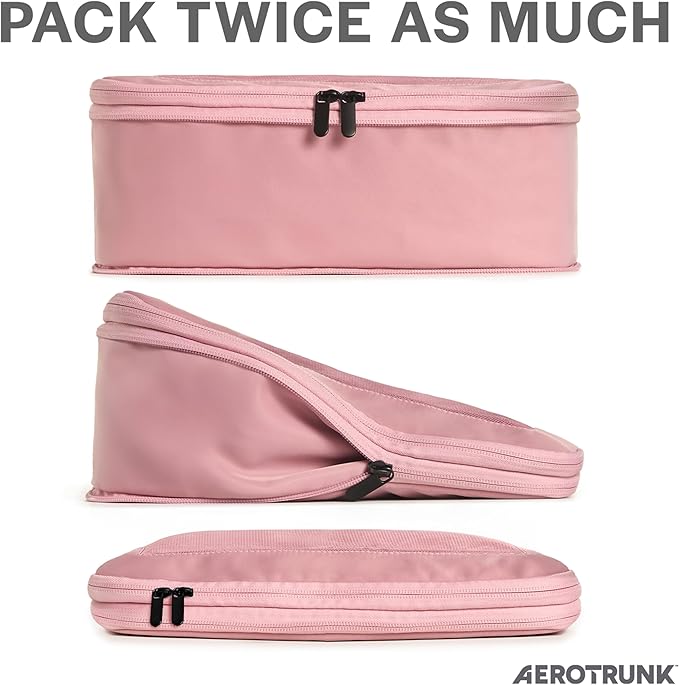 Aerotrunk Compression Packing Cubes for Travel - Luggage Organizer Bags - Double Zipper Packing Cubes for Suitcases (12-Pack, Rose)
