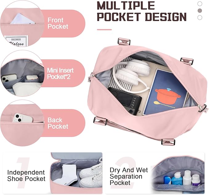 Travel Duffel Bag with Shoes Compartment, Overnight Weekender Bags for Women, Carry on Personal Item Travel Set