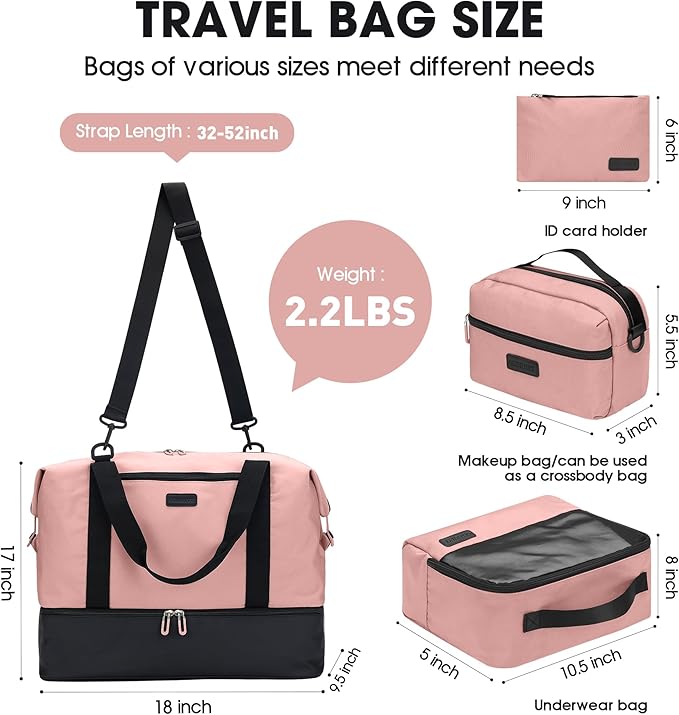 Oeihuivt Weekender Bags for Women - 21 Inch Large Travel Duffel Bag 2-Piece Set with Shoe Compartment, Heavy-Duty Canvas Leather Carry On Overnight Tote