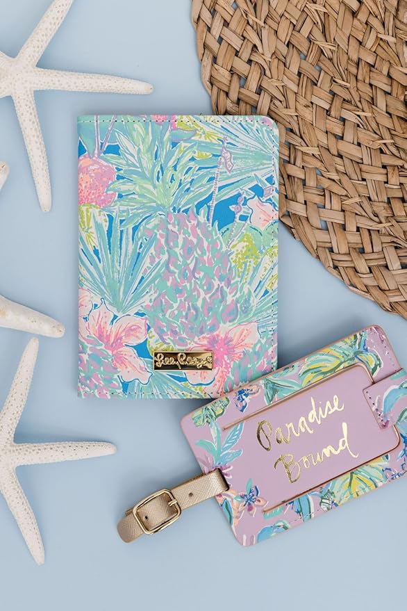 Lilly Pulitzer Vegan Leather Passport Holder, Cute Passport Cover, Travel Wallet with Credit Card Slots, Swizzle In