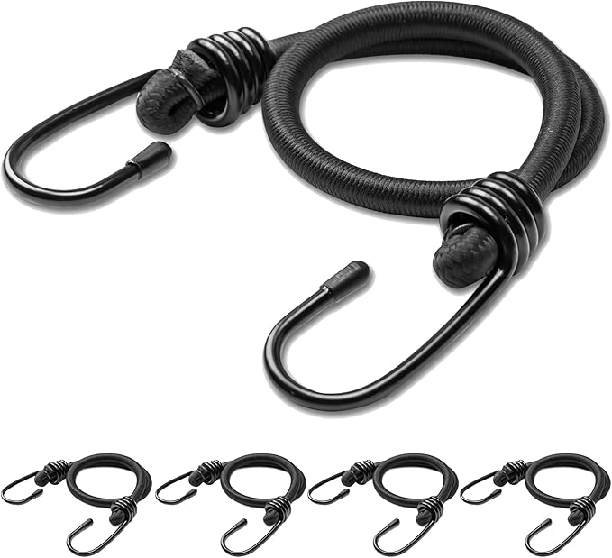 Aegero 24inch Bungee Cords with Hooks,5Pcs Heavy Duty Extra Strong Outdoor Elastic Rope,Multi-Purpose Elastic Bungee Straps for Luggage,Camping,Tarps,Bike Rack,Outdoor Tent,Weatherproof（Black）