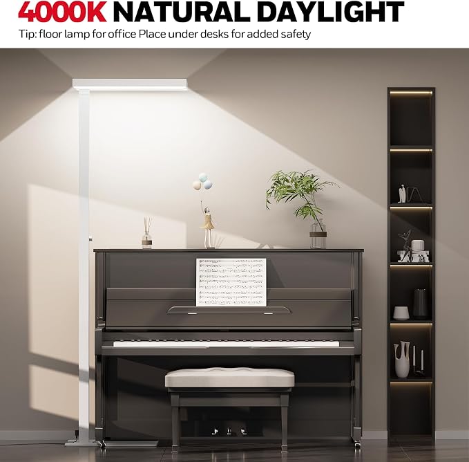 Honeywell 02E Gen Sunturalux LED Floor Lamp 8000LM Tall Standing Lamp | 4000K Daylight, CRI≥98, 80W Super Bright, 77" Modern Stand Reading Light for Bedroom, Living