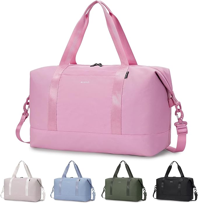 ECOHUB Travel Duffel Bag, Water Resistant Weekender Bag Carry On Bags for Women, Sport Gym Bags for Men, Hospital Bag for Labor and Delivery, Overnight Bag Luggage Bag with Trolley Sleeve 30L Pink