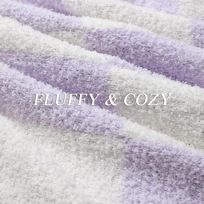 bearberry Fuzzy Checkerboard Grid Throw Blanket Soft Cozy Warm Microfiber Bed Blanket Decor for Couch Sofa Bed Travel Home (Purple, 60''x80'')
