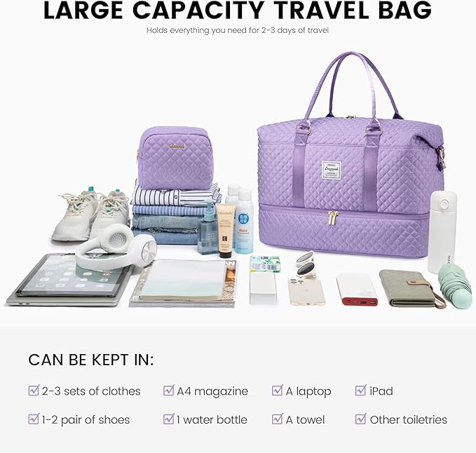 LOVEVOOK Travel Duffle Bag,Weekender Bags for Women with Shoe Compartment，Carry on Overnight Bag with Toiletry Bag,Gym Duffel Bag with Wet Pocket, Hospital Bags for Labor and Delivery