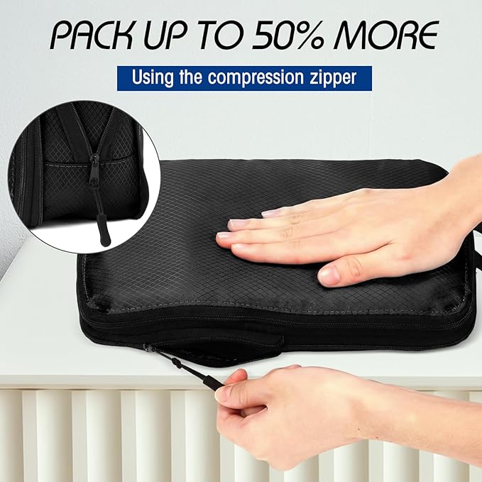 5 Pack Compression Packing Cubes for Travel Space Saving Cubes Luggage Organizer for Suitcase(Black,S)