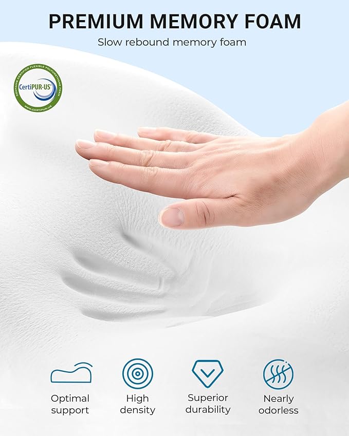 Elviros Memory Foam Pillows for Neck Pain Relief, Adjustable Height Ergonomic Orthopedic Pillow for Sleeping, Cervical Neck Pillow for Side and Back Sleepers, Queen Size, 23.6"×14"×5.3"
