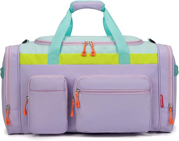 HawLander Large Kids Duffle Bag for Travel, Overnight, or Weekender, 22" inch (Light Green)