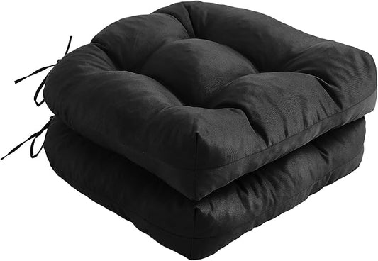 Outdoor Chair Cushions Set of 2, Patio Chair Cushions with Ties,19x19+5” Tufted Outdoor Seat Cushions, Waterproof Patio Furniture Cushions, Outdoor Dining Chair Pads, Black