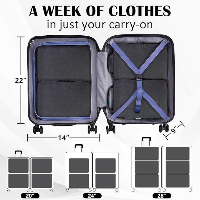 Compression Packing Cubes for Travel Essentials, Expandable Compression Bags Travel Cubes for Packing Suitcase Organizer Bags (Black, 4 pcs)
