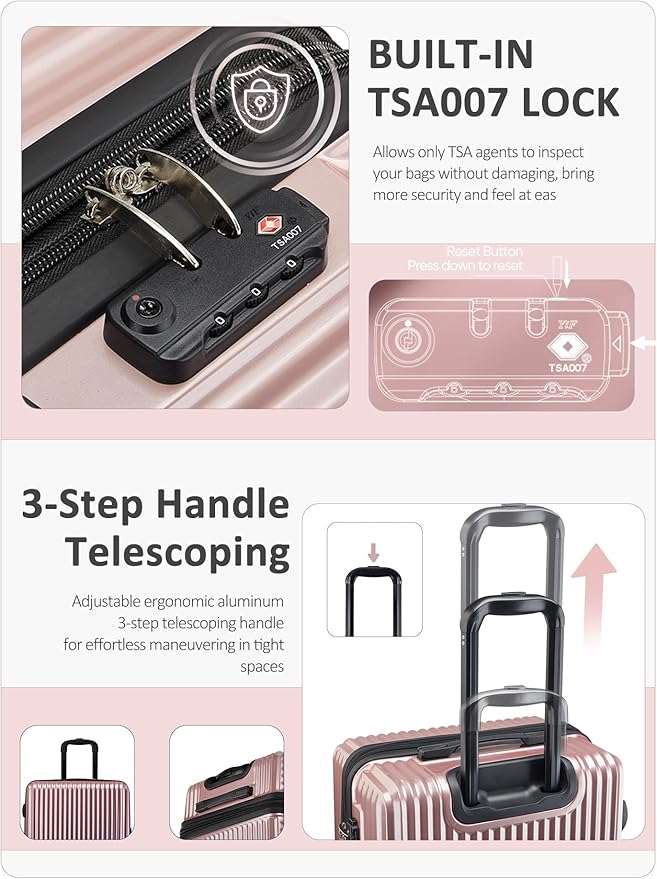 Checked 22 inch Luggage, ABS+PC Hardshell Suitcase Lightweight Large Travel Luggage with Spinner Wheels & TSA Lock
