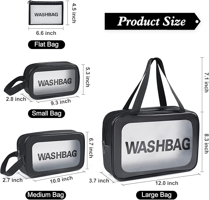 YuanCheng 4pcs PU Leather Portable Toiletry Bags with Handle, Translucent Waterproof travel Make up Bags for Women, Large Capacity Travel Cosmetic Bags