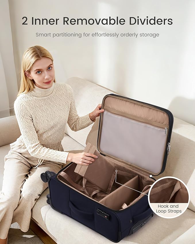LOVEVOOK Carry On Luggage 22x14x9 Airline Approved, Softside Suitcase with Spinner Wheels for Men Women, 22 Inch Rolling Luggage with TSA Lock Multiple Compartments for Travel Business Trip