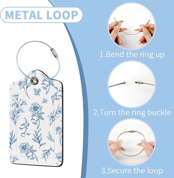 2 Pcs Luggage Tag for Suitcases, Floral Cute PU Leather Suitcase Tag Privacy Cover Name ID Label with Metal Loop, Personalized Baggage Identifier for Women Cruise Bag Travel Essentials