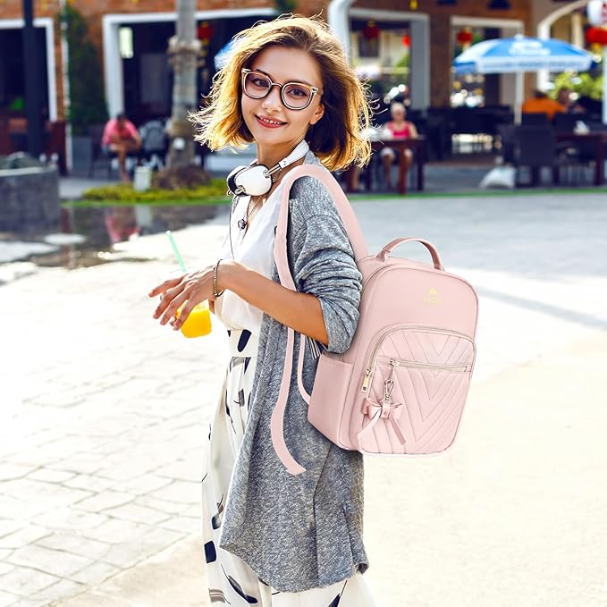 MATEIN Bowknot Cute Backpack Purse, Fashion Mini Shoulder Bag, Waterproof Lightweight Travel Daily Backpack College Handbag for Ladies Women, 2pcs Sets, Pink