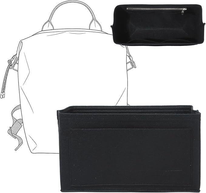 Doxo Backpack Organizer Insert for Longchamp Le Pliage L Backpack | Felt Material with 8 Compartments & YKK Zipper Pocket | Custom-Fit Longchamp Backpack Insert (LB, Black)
