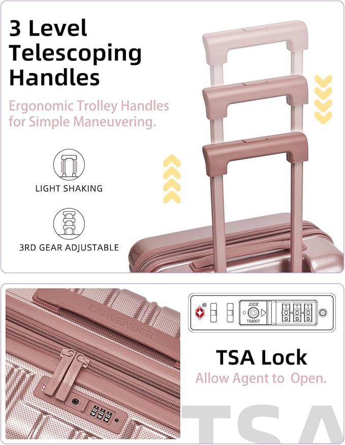 LARVENDER Carry On Luggage 22x14x9 Airline Approved, 20 Inch Expandable PC+ABS Hardside Suitcase Carry On Luggage with Spinner Wheels TSA Lock for Women Men (Rose Gold)