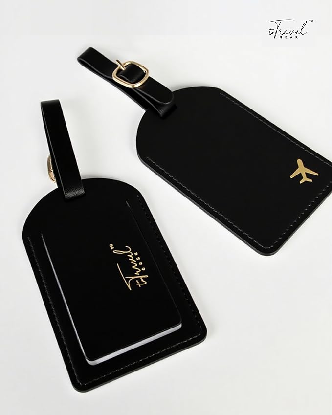 Luggage Tags for Suitcases, PU Leather Travel Tags for Luggage.(Black)