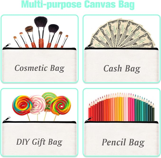 ZeeDix Canvas Pouch- Multi-purpose Cosmetic Bag with Zipper, DIY Craft Canvas Zipper Pouch Blank Makeup Bags Bulk Travel Toiletry Bag for Storage (8.3 x 5 inches)