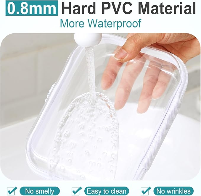 Sanwuta 6 Pcs Clear Hard Zipper Case Plastic Zipper Pouches Transparent Makeup Bag Pencil Case Pouches Toiletry Diaper Bag for Travel Toy Storage Organizer Bins(White,7.09 x 5.12 x 2 Inch)