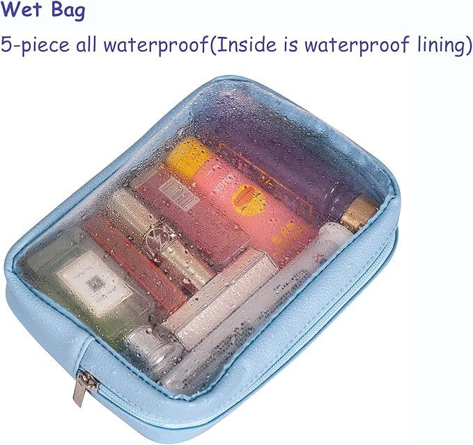 TSA Approved 5-Piece Diaper Bag Organizer Pouch Set Clear Waterproof TPU Kids Toiletry Storage Set Travel Packing Clutch Cube Bags for Baby Nursing (Blue)