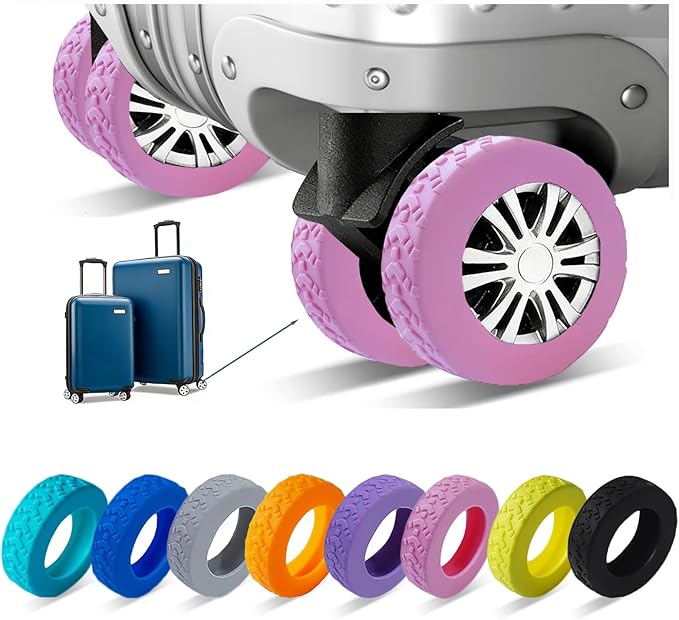 Luggage Wheel Covers, Luggage Wheel Protector Covers for 2-2.4 inches Wheels Suitcases，Anti-Scratch & Noise Reduction Design, Silicone MaterialDurable Travel Case Accessories (8, Pink)