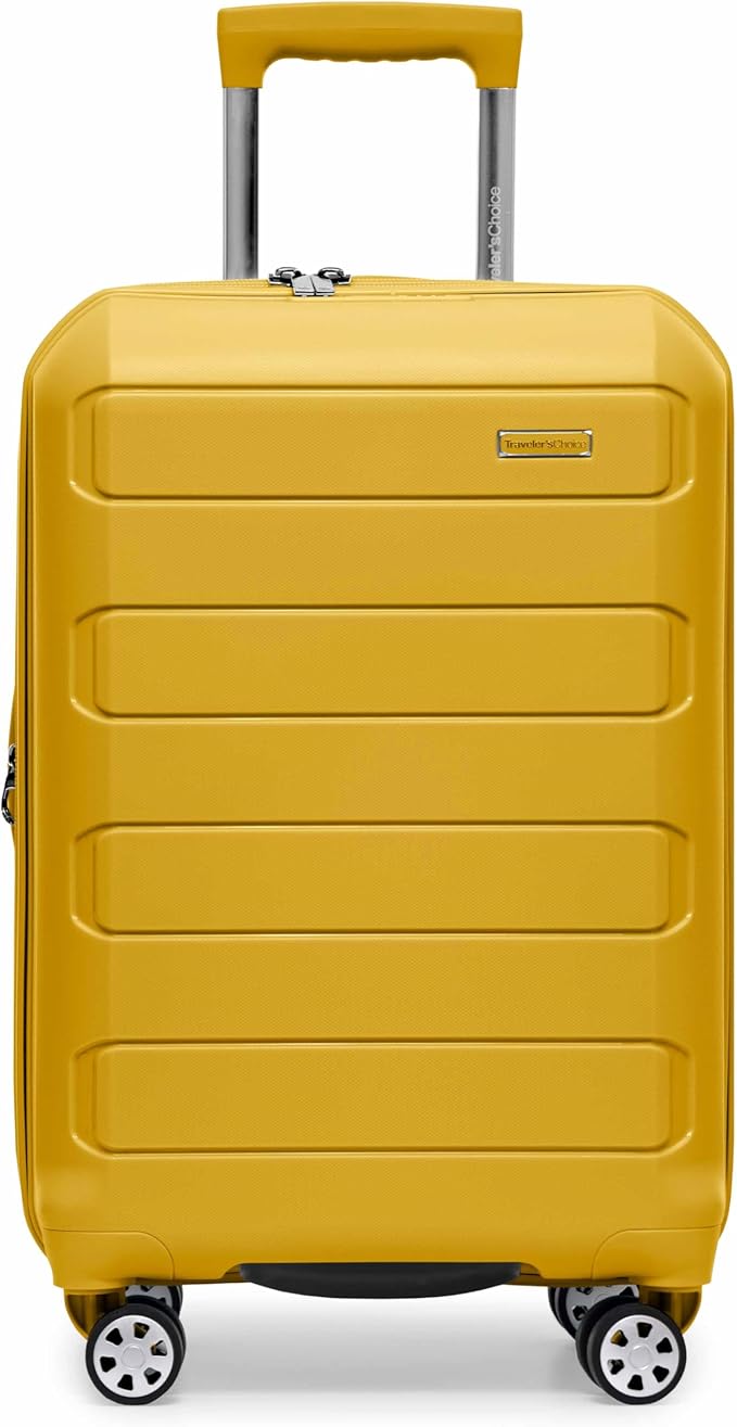 Traveler's Choice Pagosa Hardshell Expandable Luggage with Spinner Wheels, Yellow, 22-Inch Carry-on