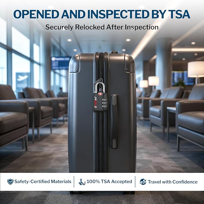 50 Locks -TSA Approved Luggage Locks, Zinc Alloy Body, Open Alert Red Indicator, Black