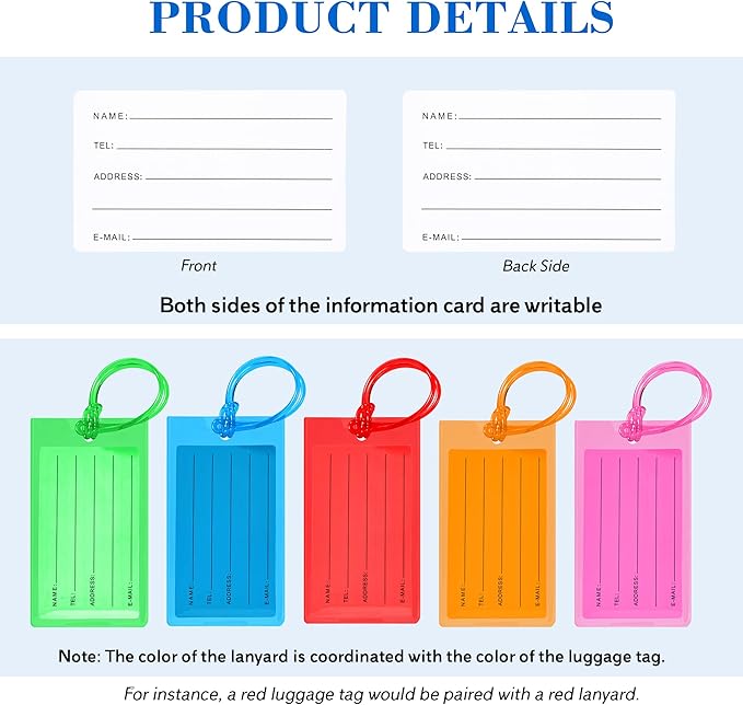 10 Pack Luggage Tags for Suitcases, Airplane Travel Essentials for Flying, International Travel Must Haves, and Luggage Accessories by Sodsay