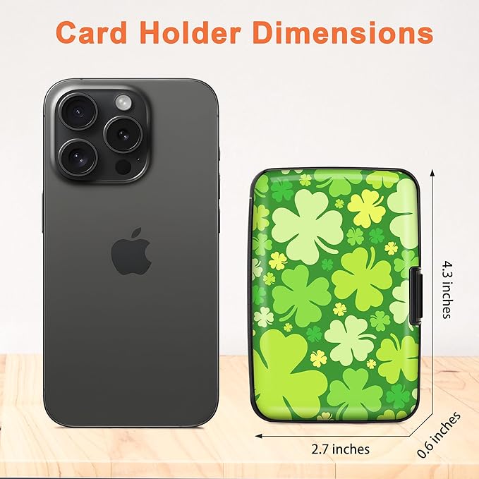 Mayski Credit Card Holder, RFID Blocking, Aluminum Alloy Hard Case, Small Mini Business Metal Wallet for Women Men, Lucky Clover