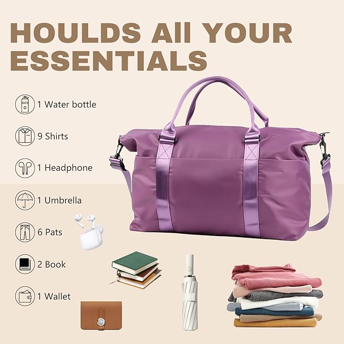 Weekender Duffel Bags for Women, Purple Travel Totes Bag for Airplane Essentials, Overnight Bags for Women with Trolley Sleeve, Large Carry On Hospital Bag for Labor and Delivery, Sport, Gym