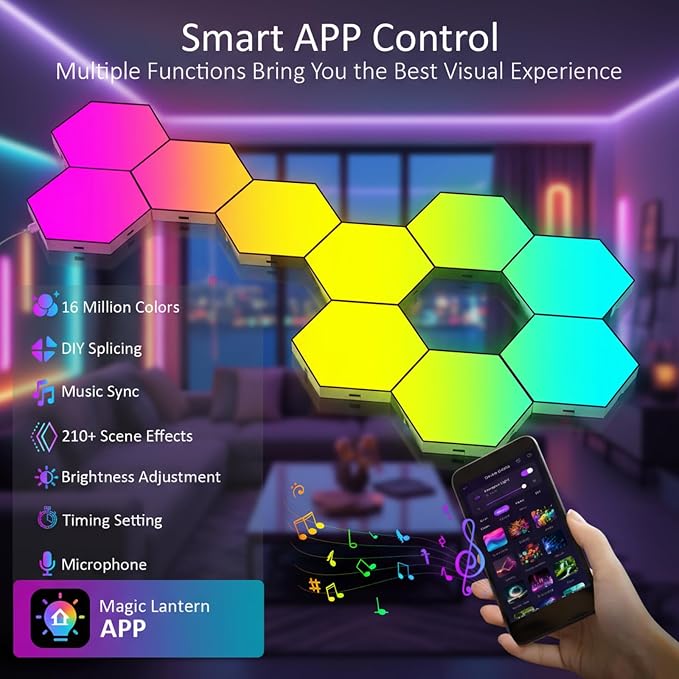 Hexa Light Panels, RGB Hexagon LED Wall Lights, Smart Home Creative Wall Lighting with Music Sync, Modular LED Light Panels for Room Decor & Wall Decor, 20 Pack