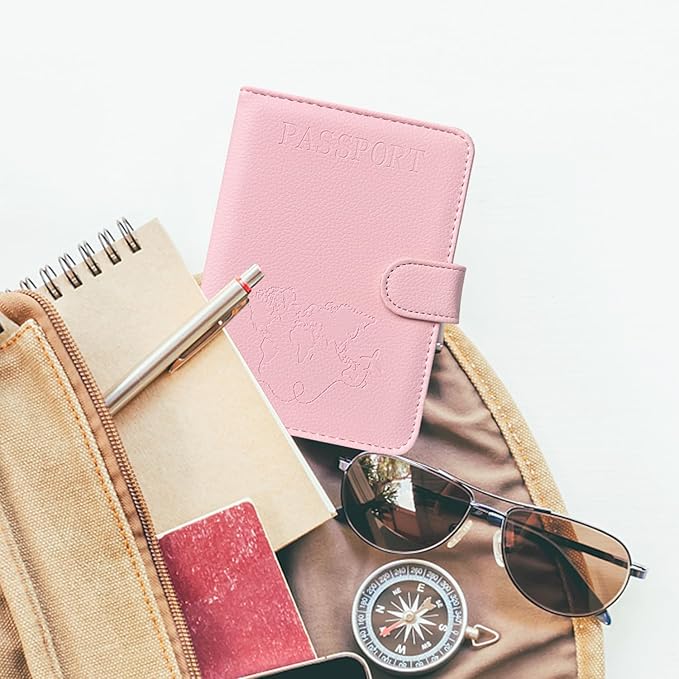 ACdream Passport Holder for Travel Essentials, Rfid Blocking Passport Wallet Cover Case for Travel Must Haves Accessories, Book Holders for Women & Men- Pink