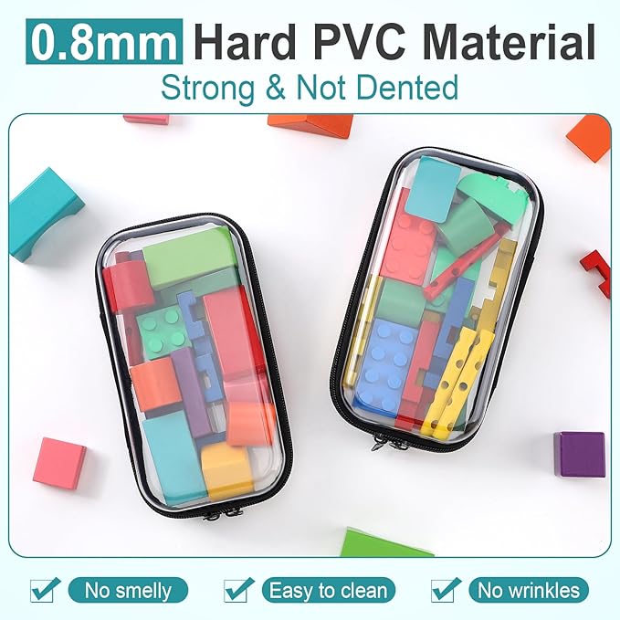 Sanwuta 6 Pcs Clear Hard Zipper Case Plastic Zipper Pouches Transparent Makeup Bag Pencil Case Pouches Toiletry Diaper Bag for Travel Toy Storage Organizer Bins(Black,7.48 x 3.94 x 2 Inch)