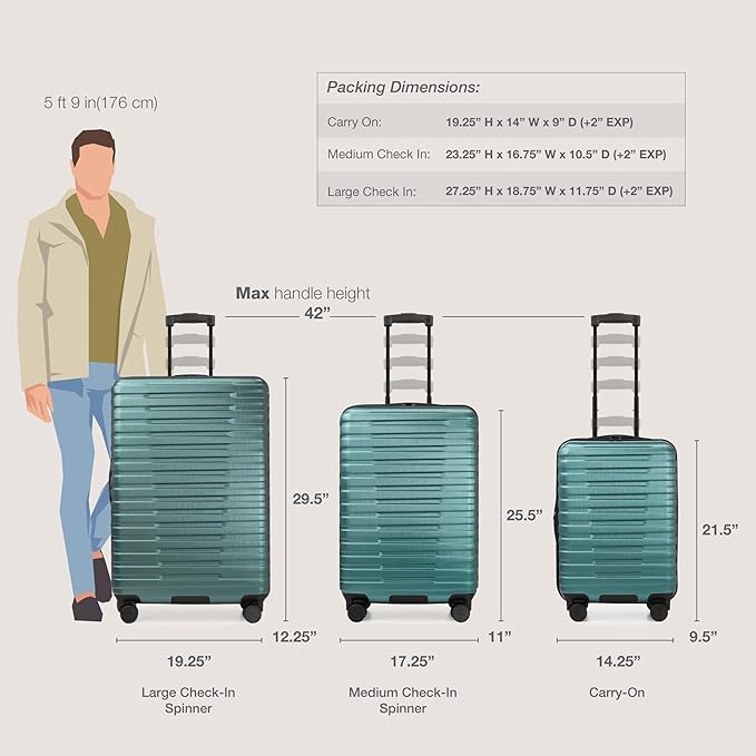 U.S. Traveler Boren Expandable Hardside Rugged Travel Luggage with 8 Spinner Wheels, Teal, Carry-on 22-Inch