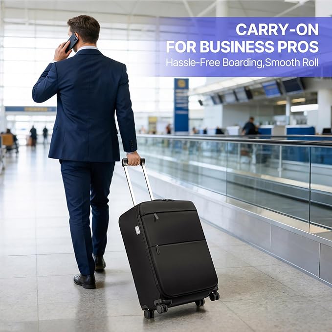 Carry On Luggage, Softside Suitcases with Spinner Wheels, Lightweight Carry-on Suitcase with TSA Lock for Women and Men, Large Luggage for Travel Business Trip (Black, 2-Piece Set 21/25)