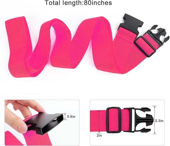 2Pcs Luggage Straps for Suitcase Travel Accessories TSA Approved, 80In Long Belts to Keep Your Suitcase Secure, Adjustable Bag Straps with Quick-Release Buckle for Travel Bag Closure, Rose