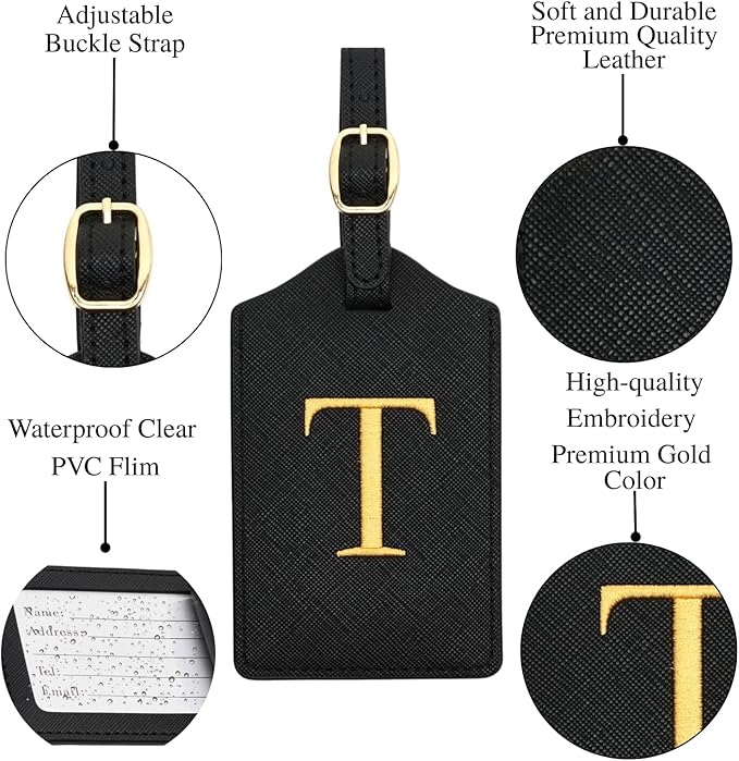 PU Leather Luggage Tag for Suitcase, Baggage, Handbag, Travel Bag With Name Card & Privacy Cover (T)
