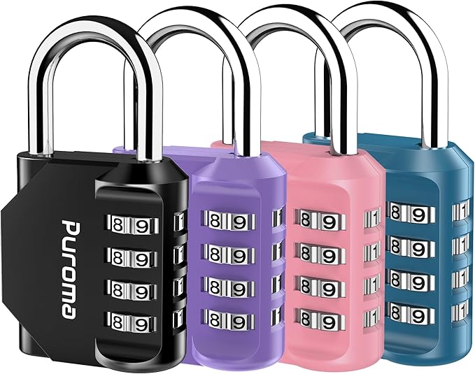 Puroma 4 Pack Combination Lock Multicolor for Locker 4 Digit Outdoor Waterproof Padlock for School, Gym, Sports, Fence, Toolbox, Gate, Case, Outdoor, Hasp Storage