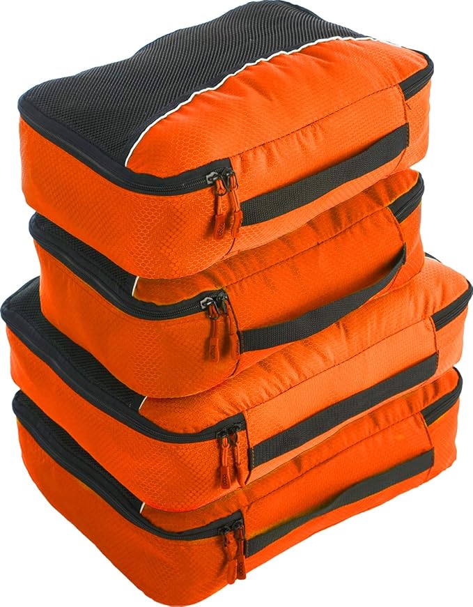bago 7 Pcs Packing Cubes For Travel - 4 Packing Cube with 3 ZipLock Bags - Travel Cubes to Get Maximum Storage, Save Time & Effort to Pack - Happy Traveling (Orange)