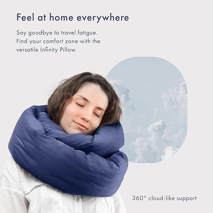 Huzi Infinity Pillow - Home Travel Soft Neck Scarf Support Sleep (Navy)